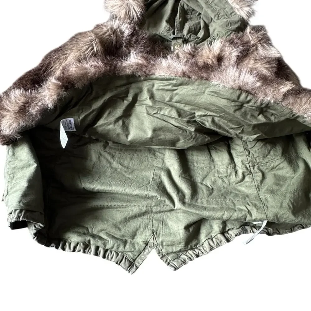 Gap Kids’ 3 in 1 Army Green Hooded Parka Jacket Faux Fur Liner Hood Trim Size 5
